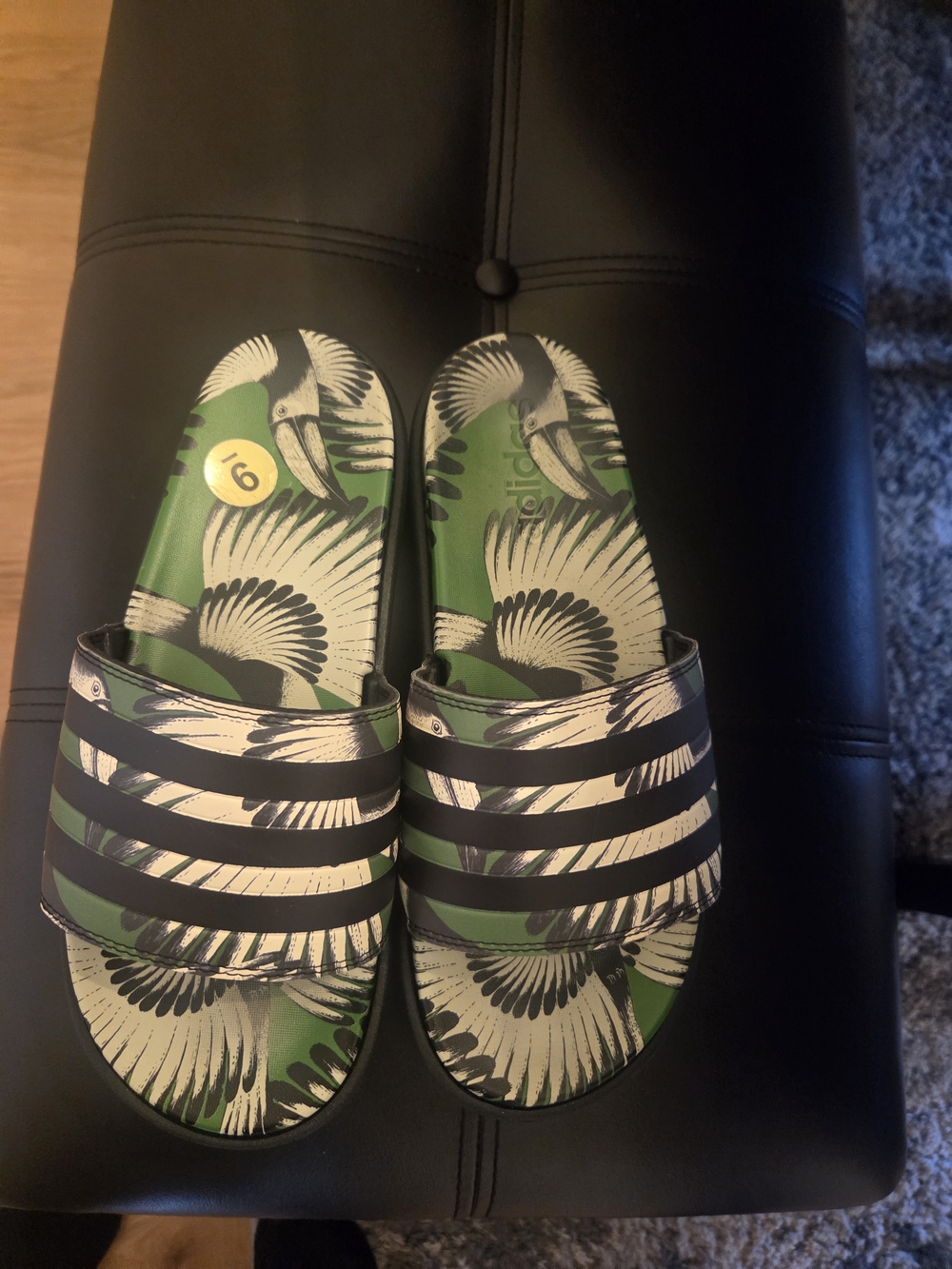 Adidas Green Floral Slide Sandals